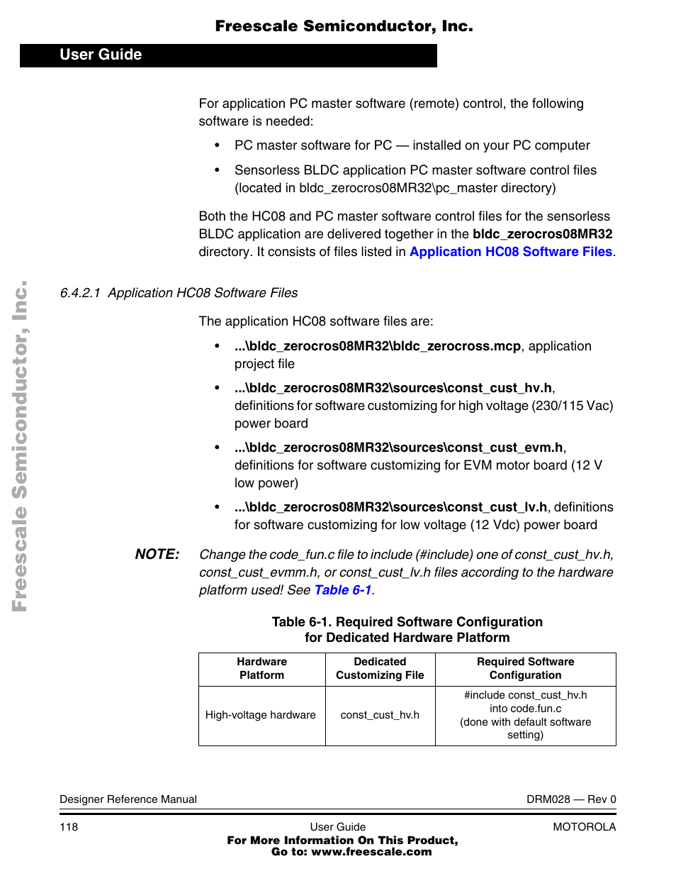 Application hc08 software files | Motorola M68HC08 User Manual | Page 118 / 168