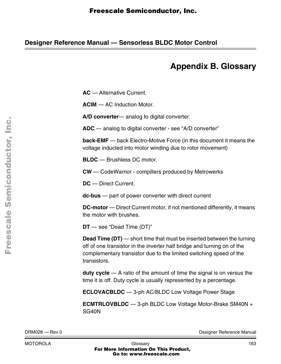 Appendix b. glossary | Motorola M68HC08 User Manual | Page 163 / 168