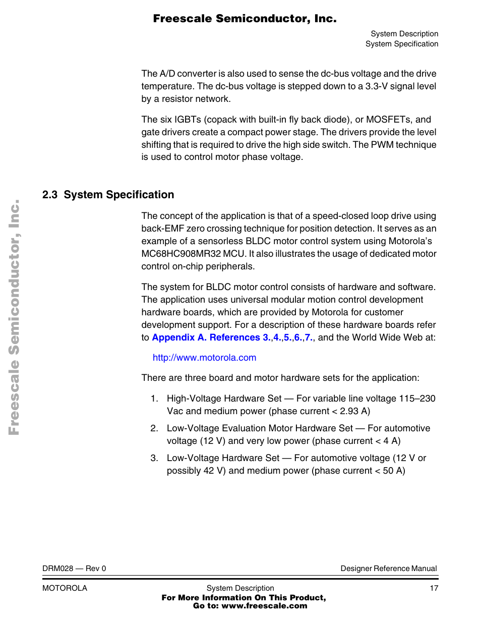 3 system specification, System specification | Motorola M68HC08 User Manual | Page 17 / 168