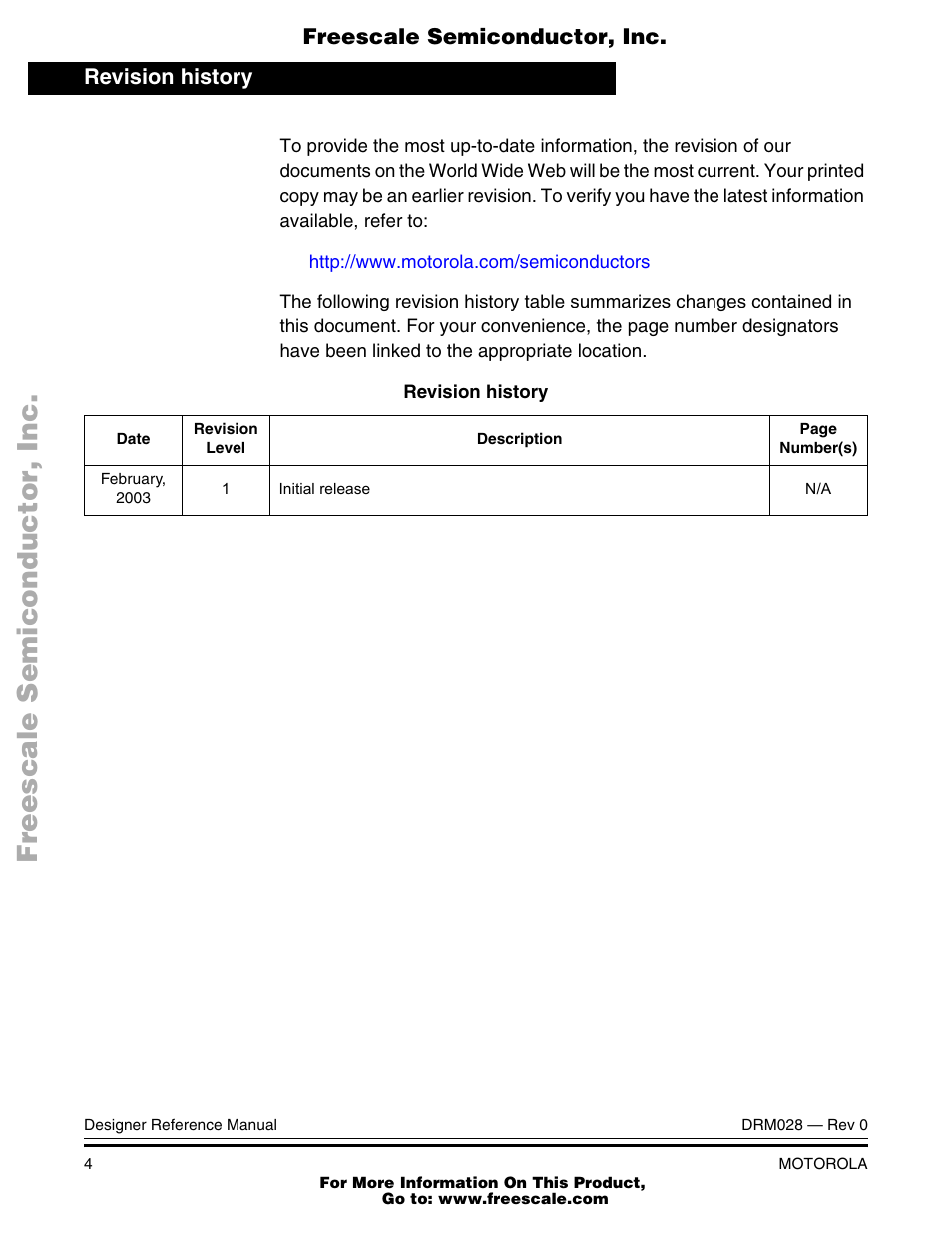 Revision history | Motorola M68HC08 User Manual | Page 4 / 168