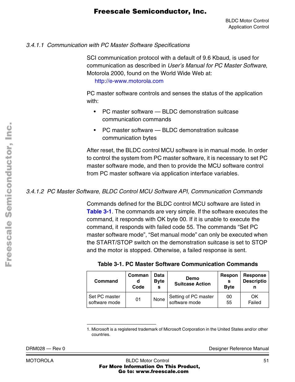 Pc master software communication commands | Motorola M68HC08 User Manual | Page 51 / 168