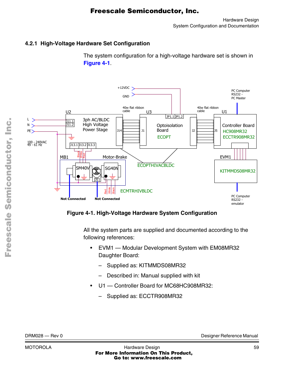 High-voltage hardware system configuration, Figure 4-1, Freescale semiconductor, inc | Motorola M68HC08 User Manual | Page 59 / 168