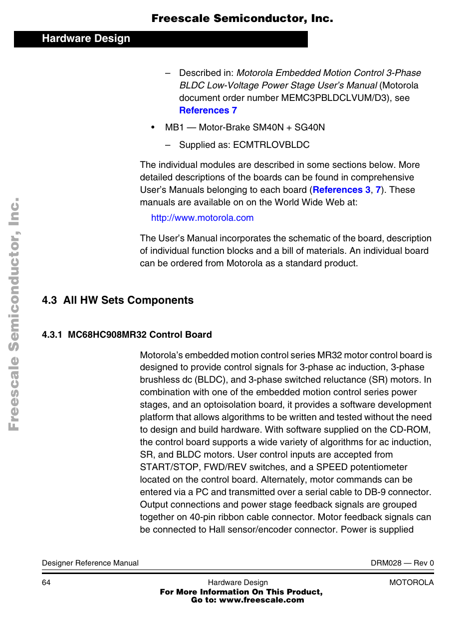 3 all hw sets components, All hw sets components, The sections | Motorola M68HC08 User Manual | Page 64 / 168