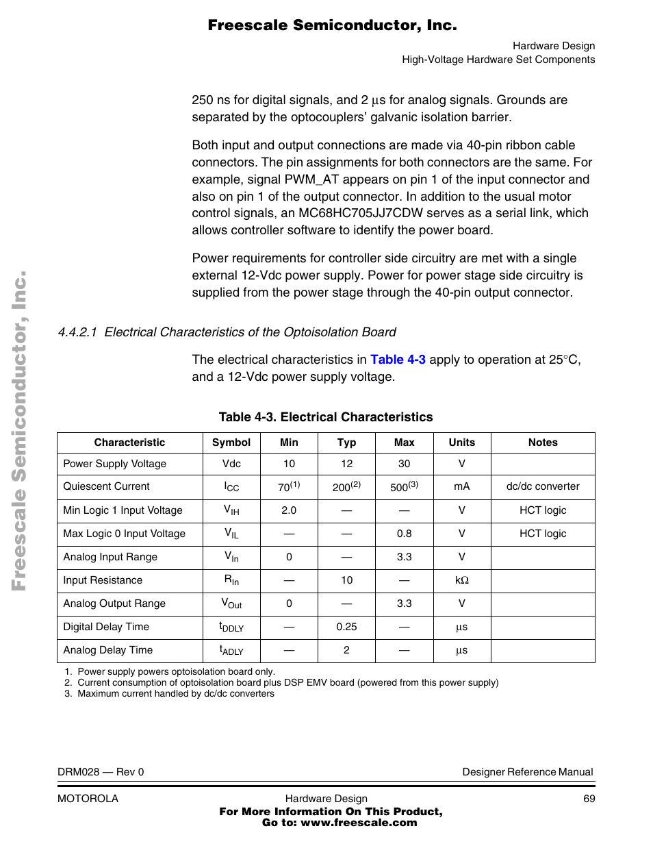 Electrical characteristics | Motorola M68HC08 User Manual | Page 69 / 168