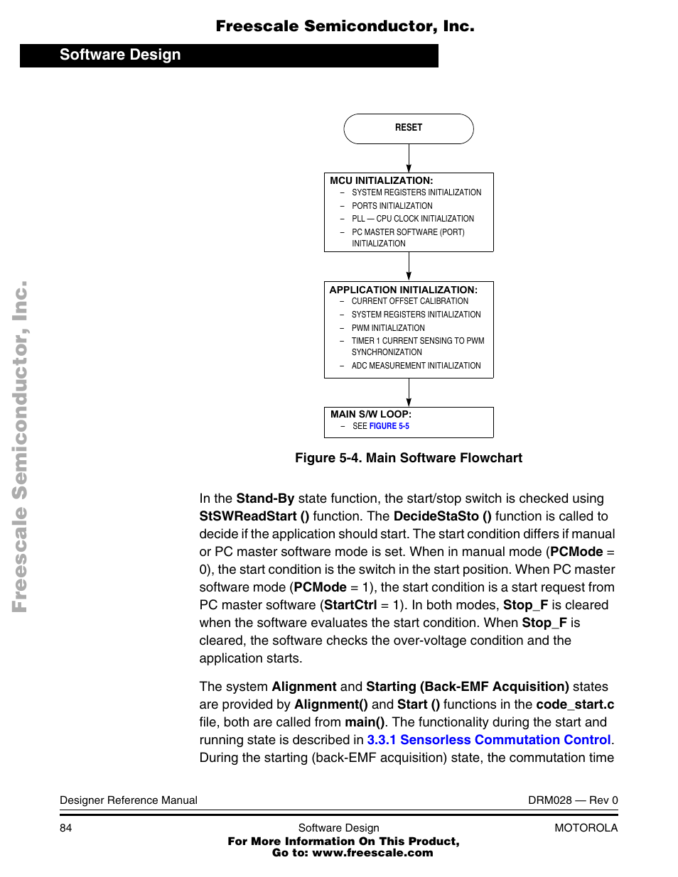 Main software flowchart, Owcharts are shown in, Figure 5-4 | Motorola M68HC08 User Manual | Page 84 / 168