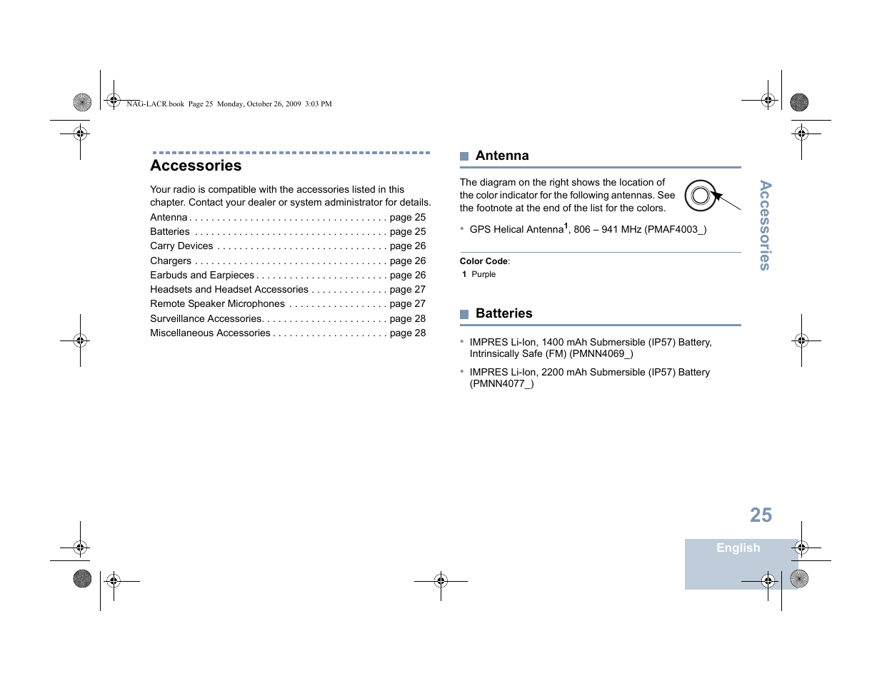 Accessories, Antenna, Batteries | Antenna batteries | Motorola MOTOTRBO XPR 6380 User Manual | Page 33 / 42