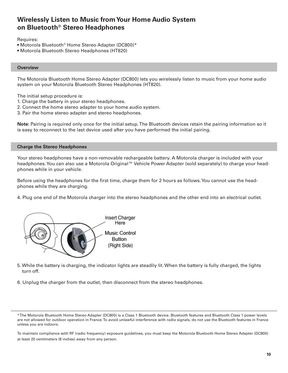 Stereo headphones | Motorola BLUETOOTH STEREO HEADPHONES User Manual | Page 10 / 36