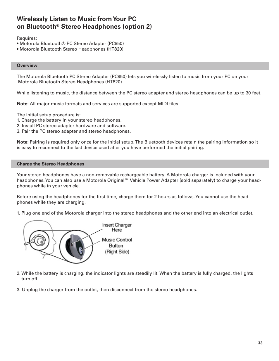 Stereo headphones (option 2) | Motorola BLUETOOTH STEREO HEADPHONES User Manual | Page 33 / 36