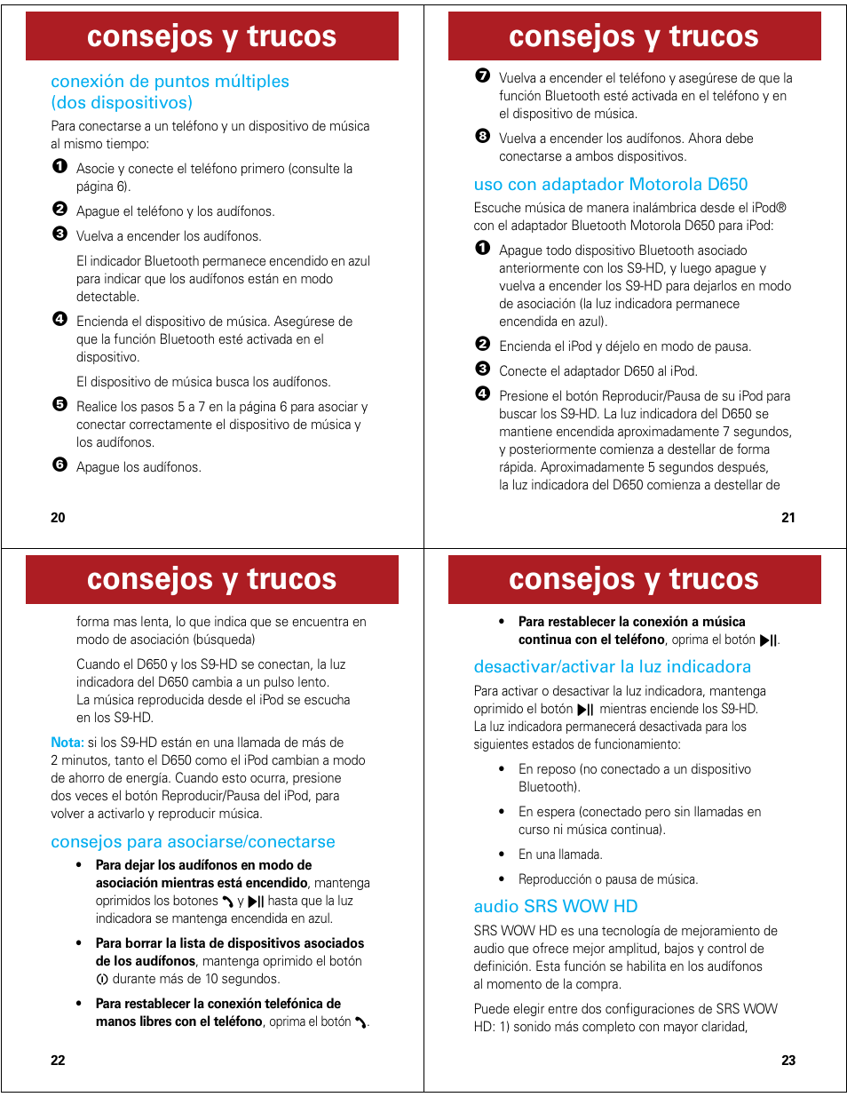 Consejos y trucos | Motorola MOTOROKR S9-HD User Manual | Page 13 / 15