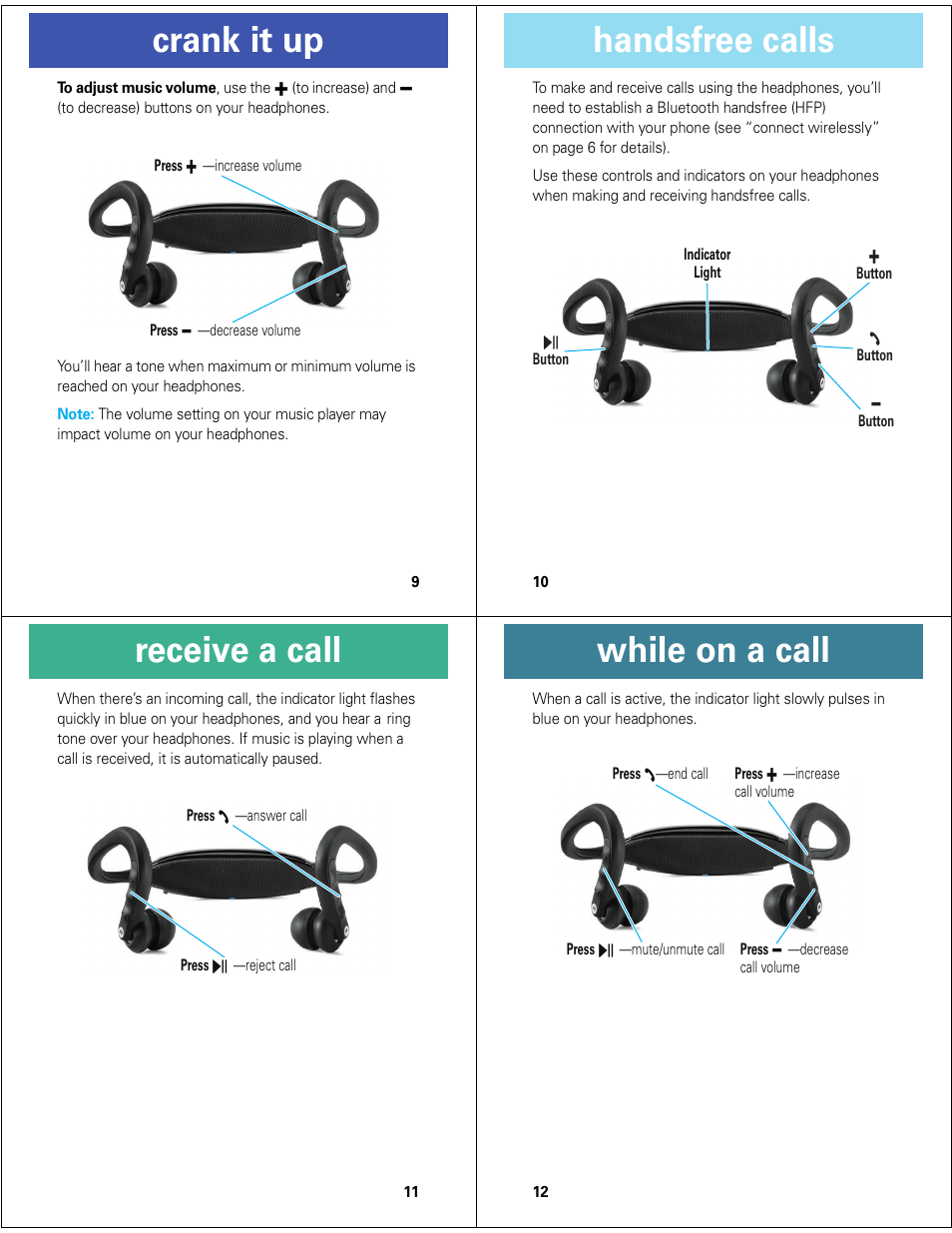 Crank it up, Handsfree calls, Receive a call | While on a call | Motorola MOTOROKR S9-HD User Manual | Page 3 / 15