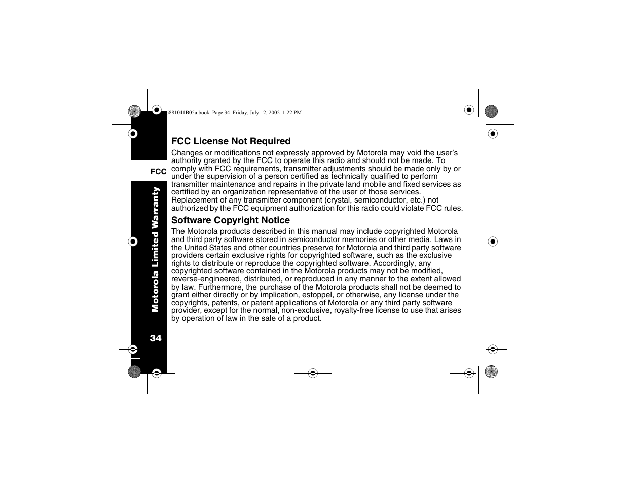 Software copyright notice | Motorola 2 Way FRS Radio User Manual | Page 40 / 44