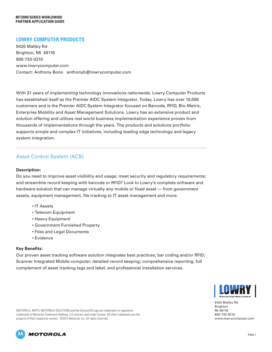 Lowry computer products | Motorola MT2000 User Manual | Page 7 / 26