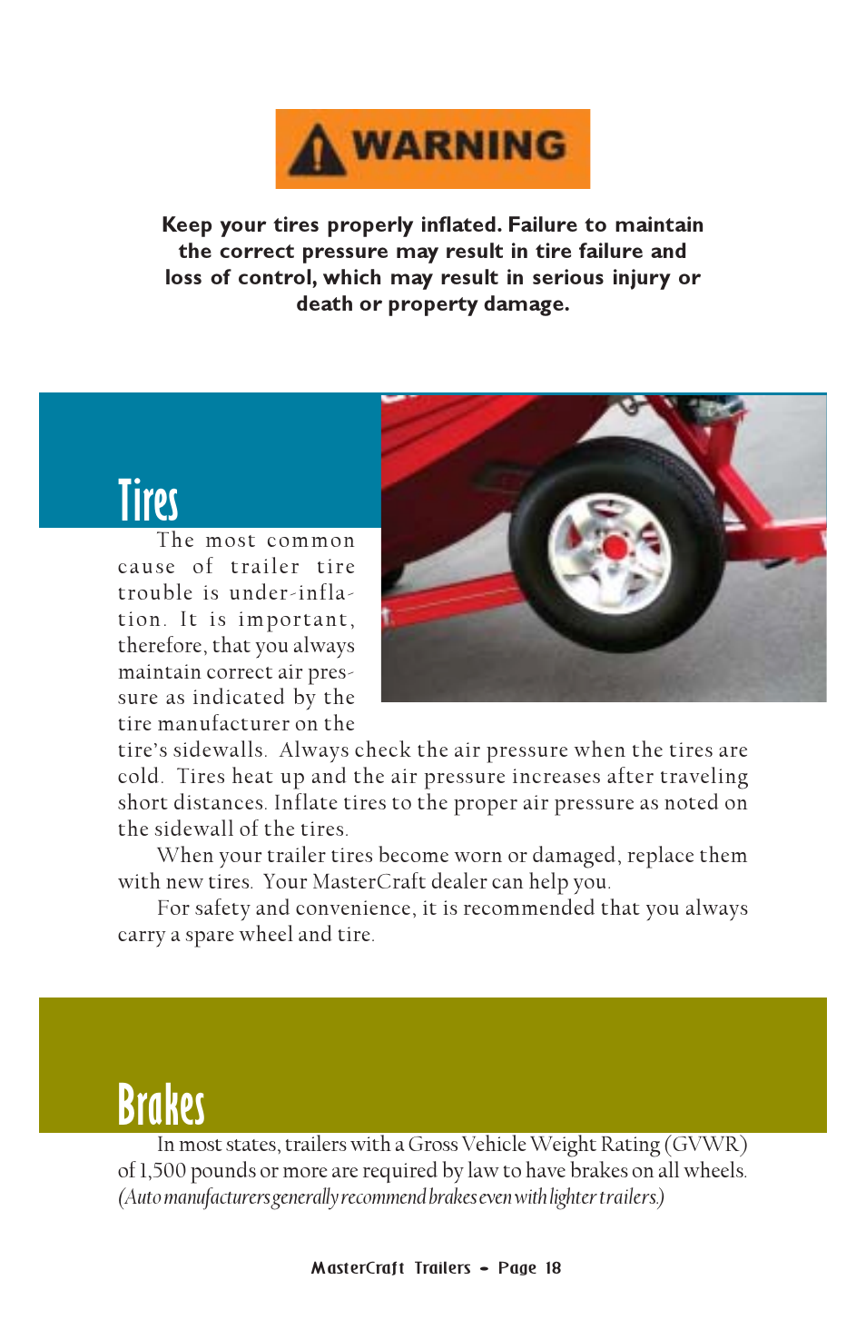 Tires, Brakes | MasterCraft Trailer User Manual | Page 19 / 33