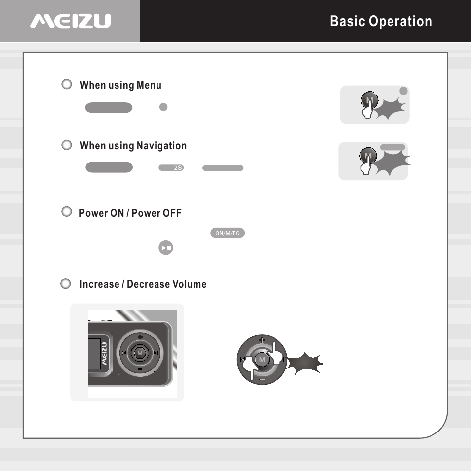 Basic operation, Power on / power off, Increase / decrease volume | When using menu, When using navigation | Meizu X6 User Manual | Page 17 / 72