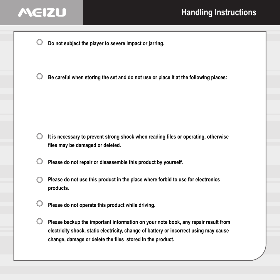 Handling instructions | Meizu X6 User Manual | Page 66 / 72