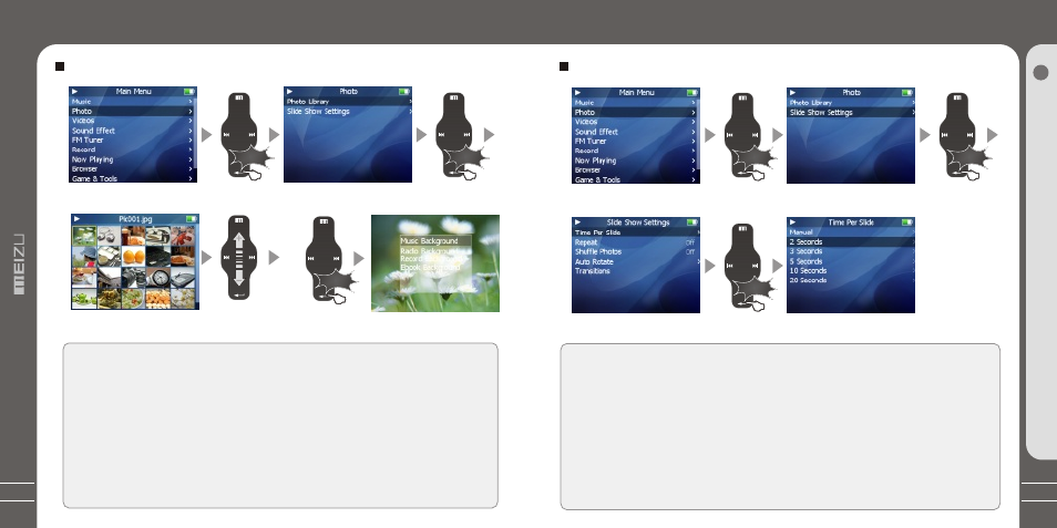 Т³гж 20, Slideshow settings, Photo library | Meizu MZ-03 User Manual | Page 20 / 40