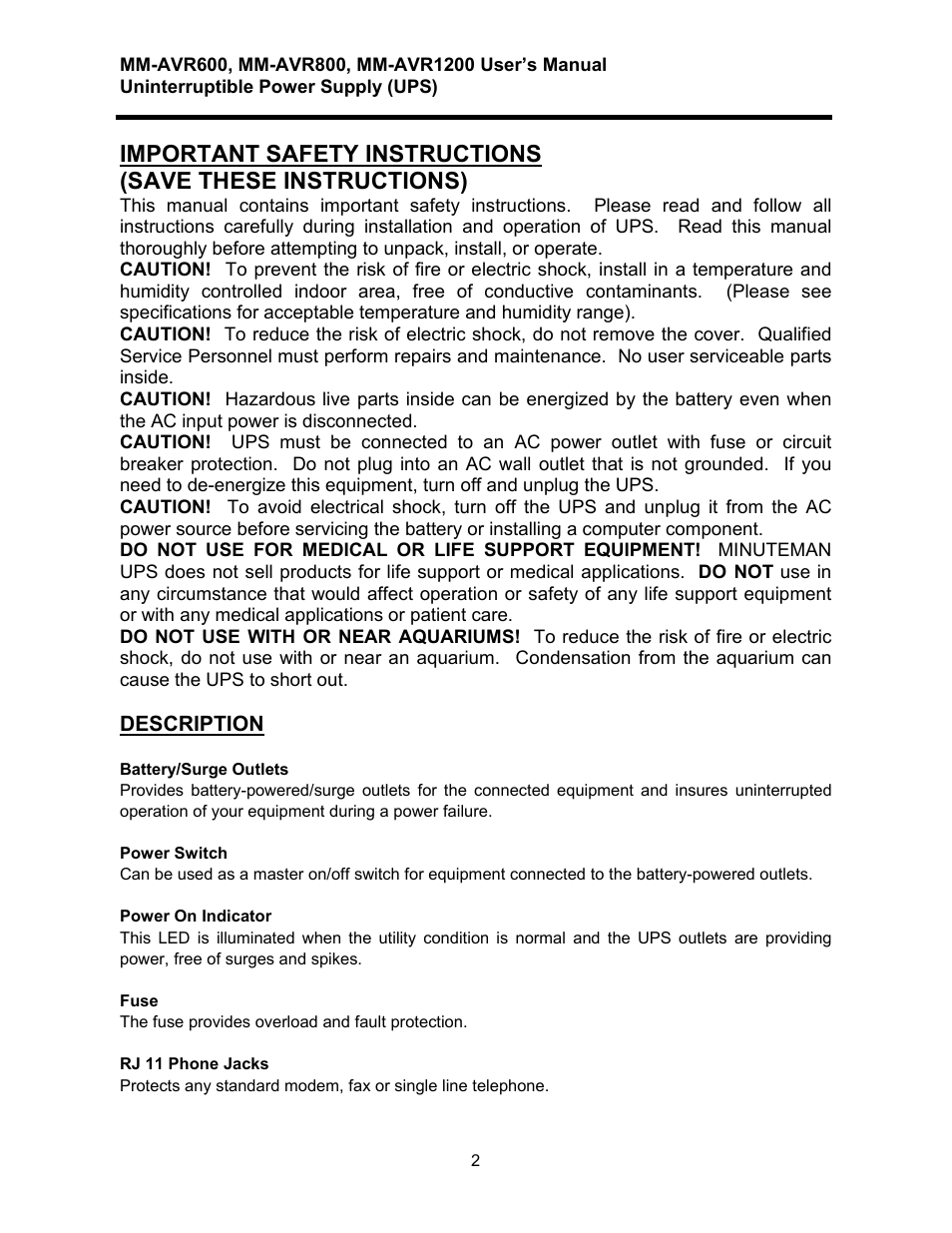 Minuteman UPS MM-AVR User Manual | Page 3 / 12
