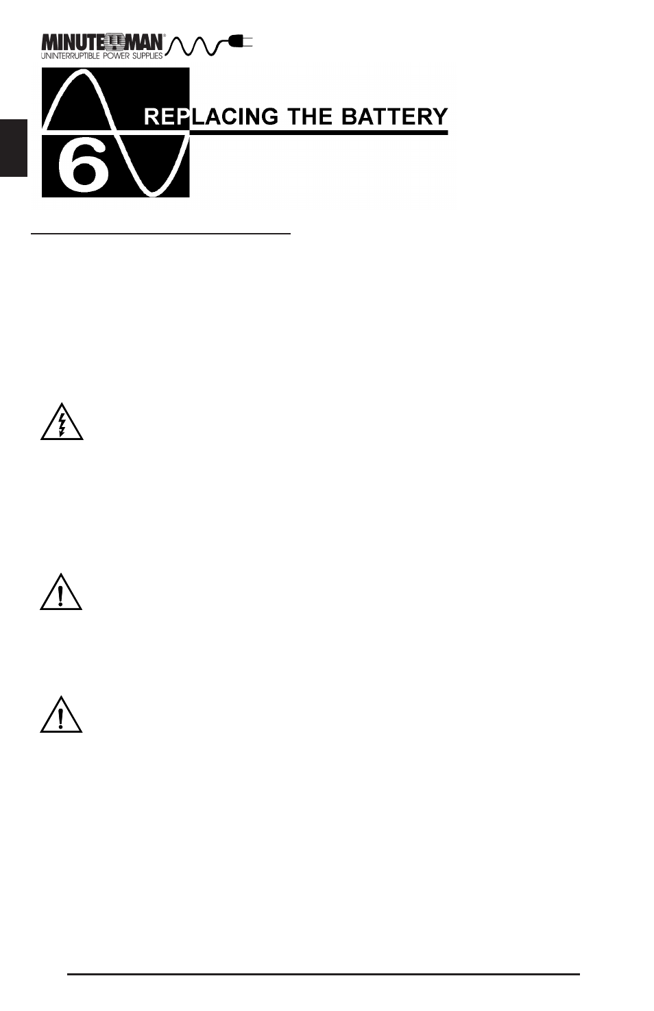Replacing the battery | Minuteman UPS Endeavor User Manual | Page 17 / 26