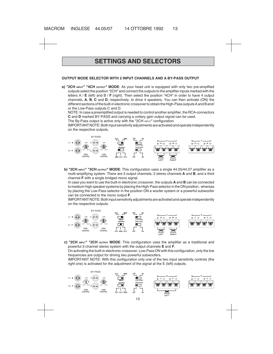 Settings and selectors, B) "2ch, C) "2ch | Macrom 44.05 User Manual | Page 11 / 44