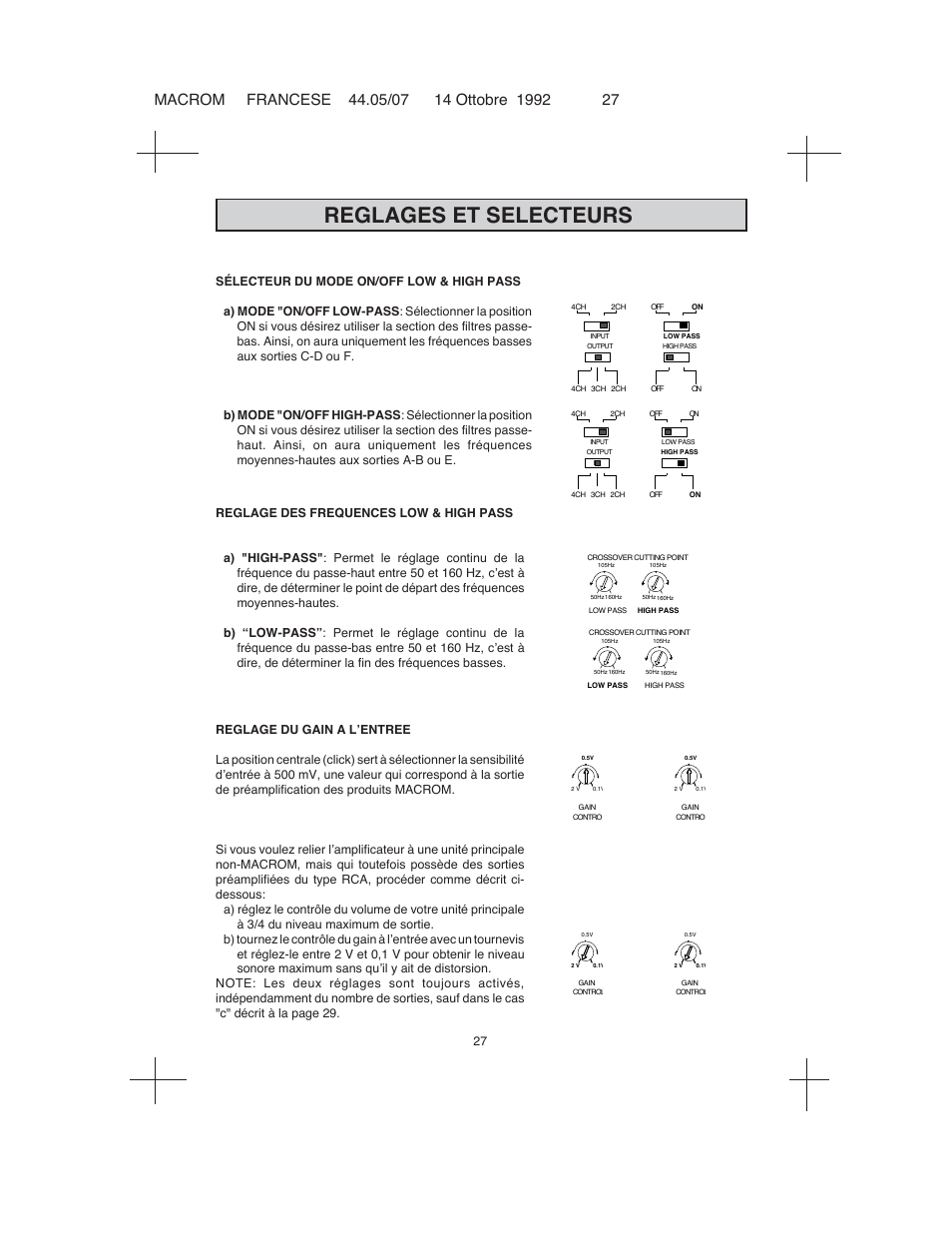 Reglages et selecteurs | Macrom 44.05 User Manual | Page 25 / 44