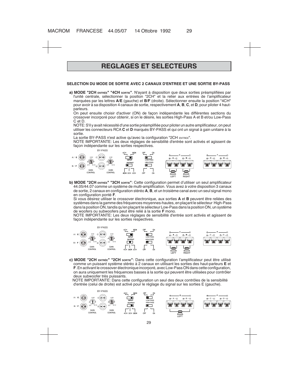 Reglages et selecteurs, C) mode "2ch | Macrom 44.05 User Manual | Page 27 / 44