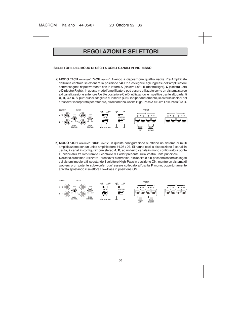 Regolazioni e selettori | Macrom 44.05 User Manual | Page 34 / 44
