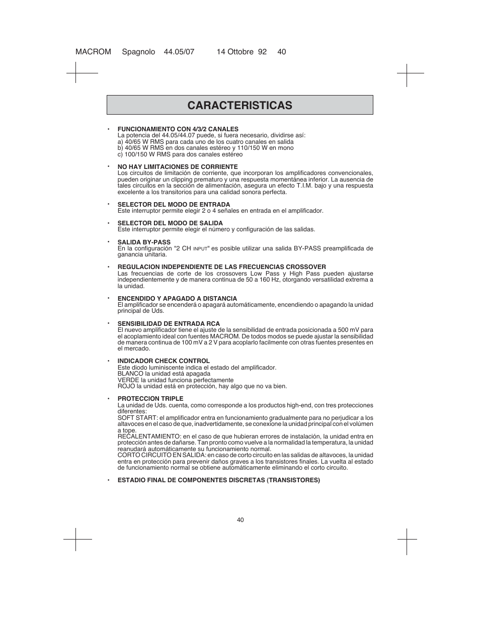 Caracteristicas | Macrom 44.05 User Manual | Page 38 / 44