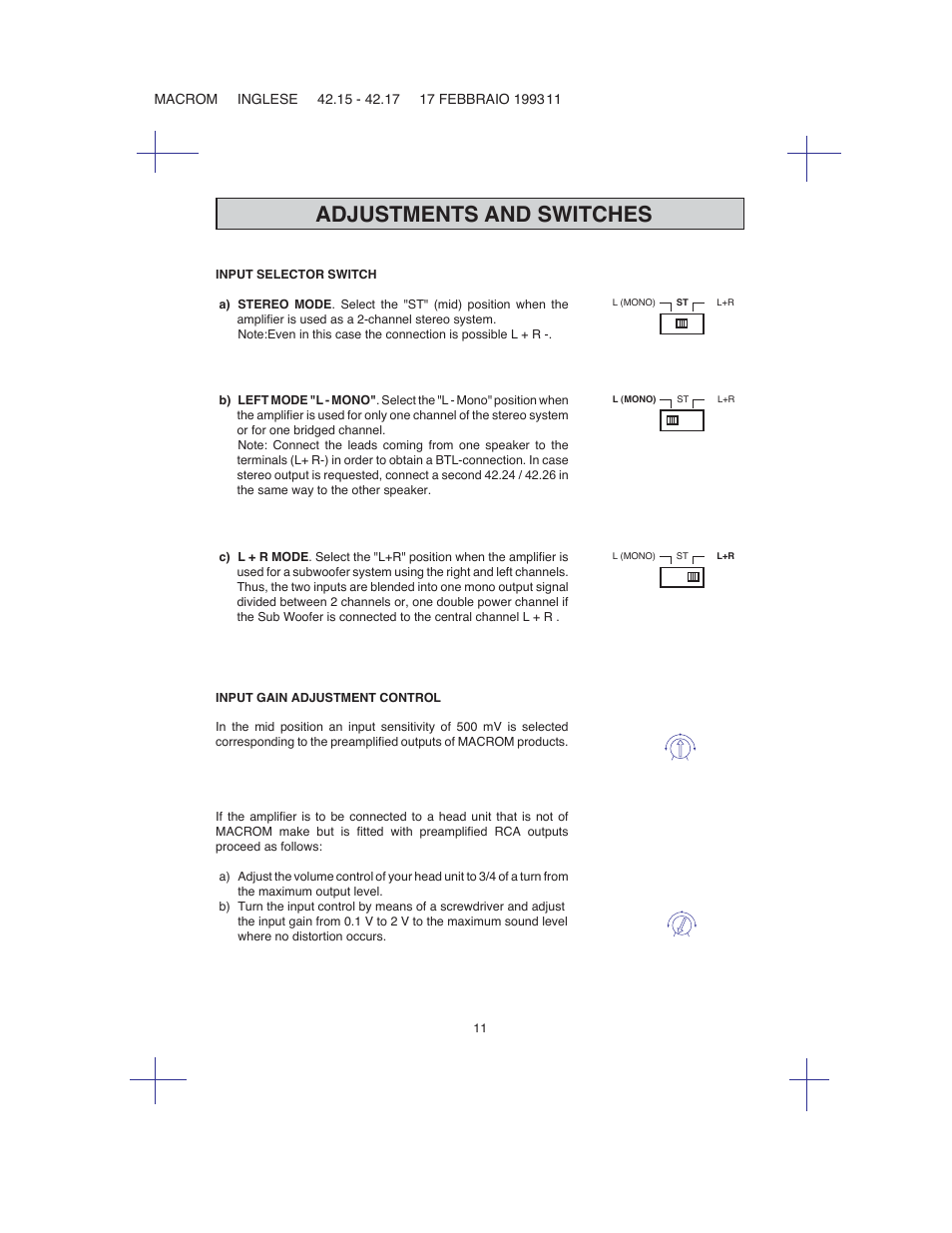 Adjustments and switches | Macrom 42.26 User Manual | Page 10 / 37