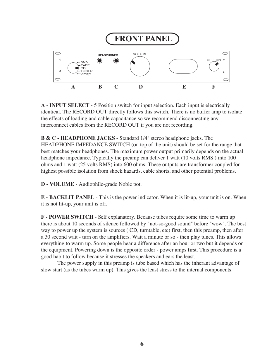 Front panel | Manley Neo-Classic 300B Preamplifier 2002 - 2008 User Manual | Page 6 / 12