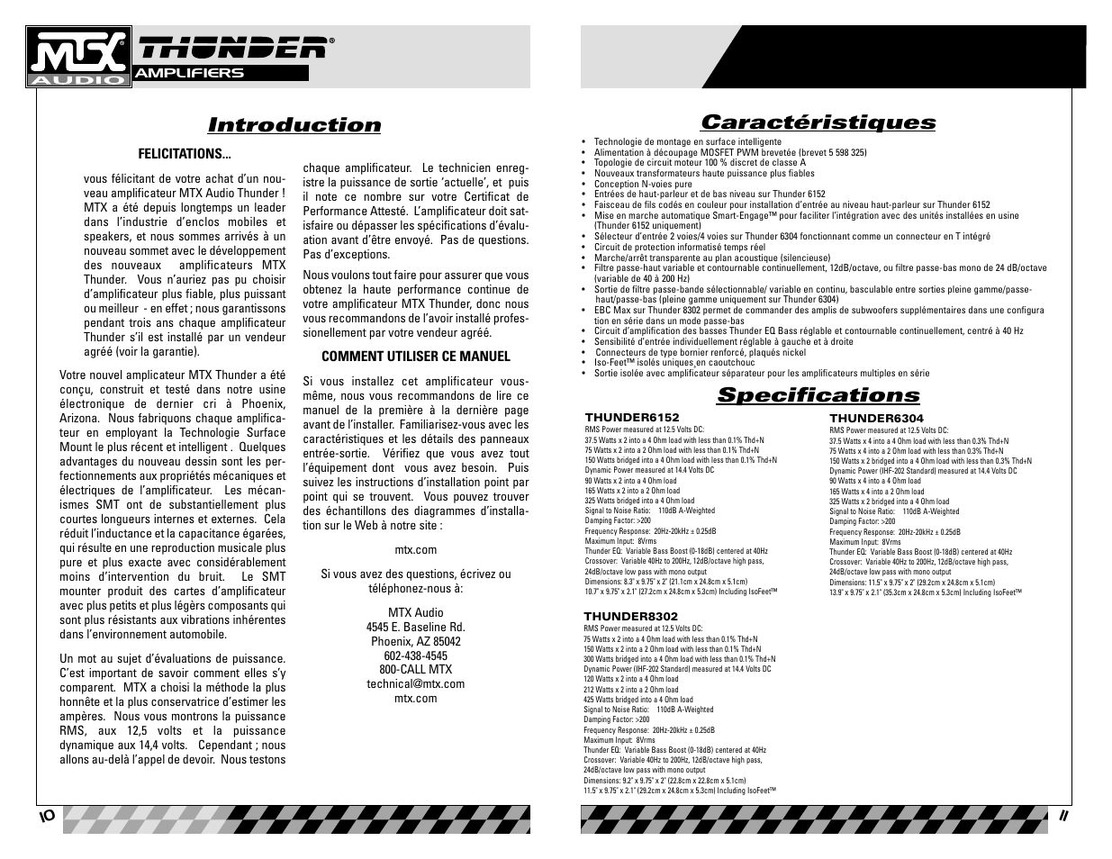 Français, Introduction, Caractéristiques specifications | MTX Audio 8302 User Manual | Page 6 / 19