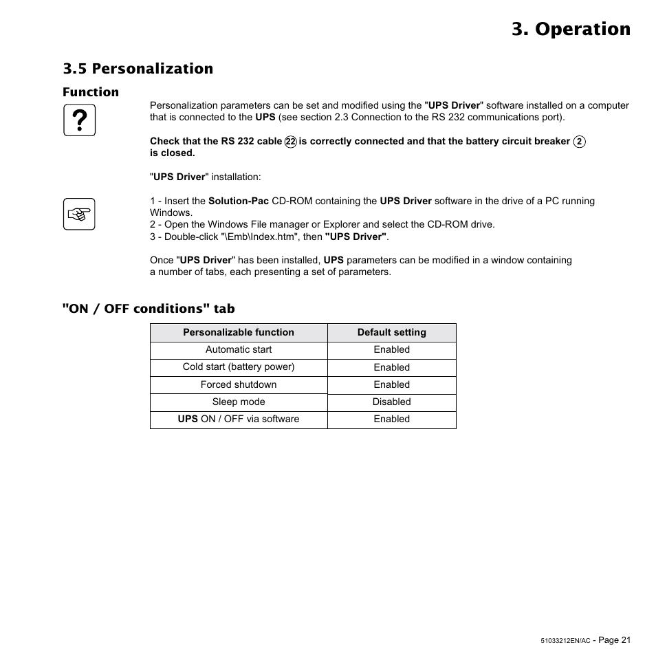 Operation, 5 personalization | MGE UPS Systems 12 kVA User Manual | Page 21 / 32