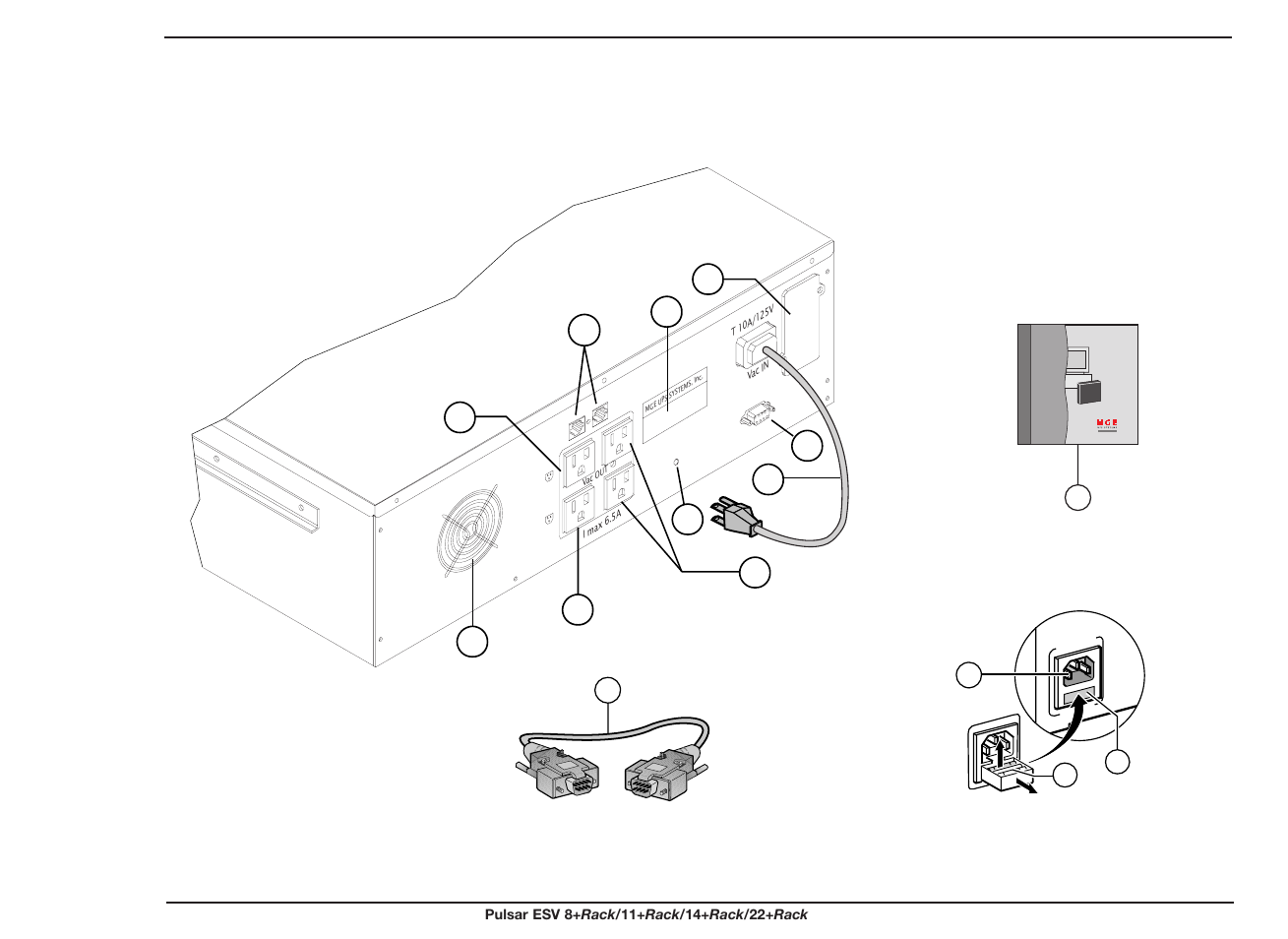 Rear view of esv8+ rack | MGE UPS Systems ESV 11+Rack User Manual | Page 7 / 24