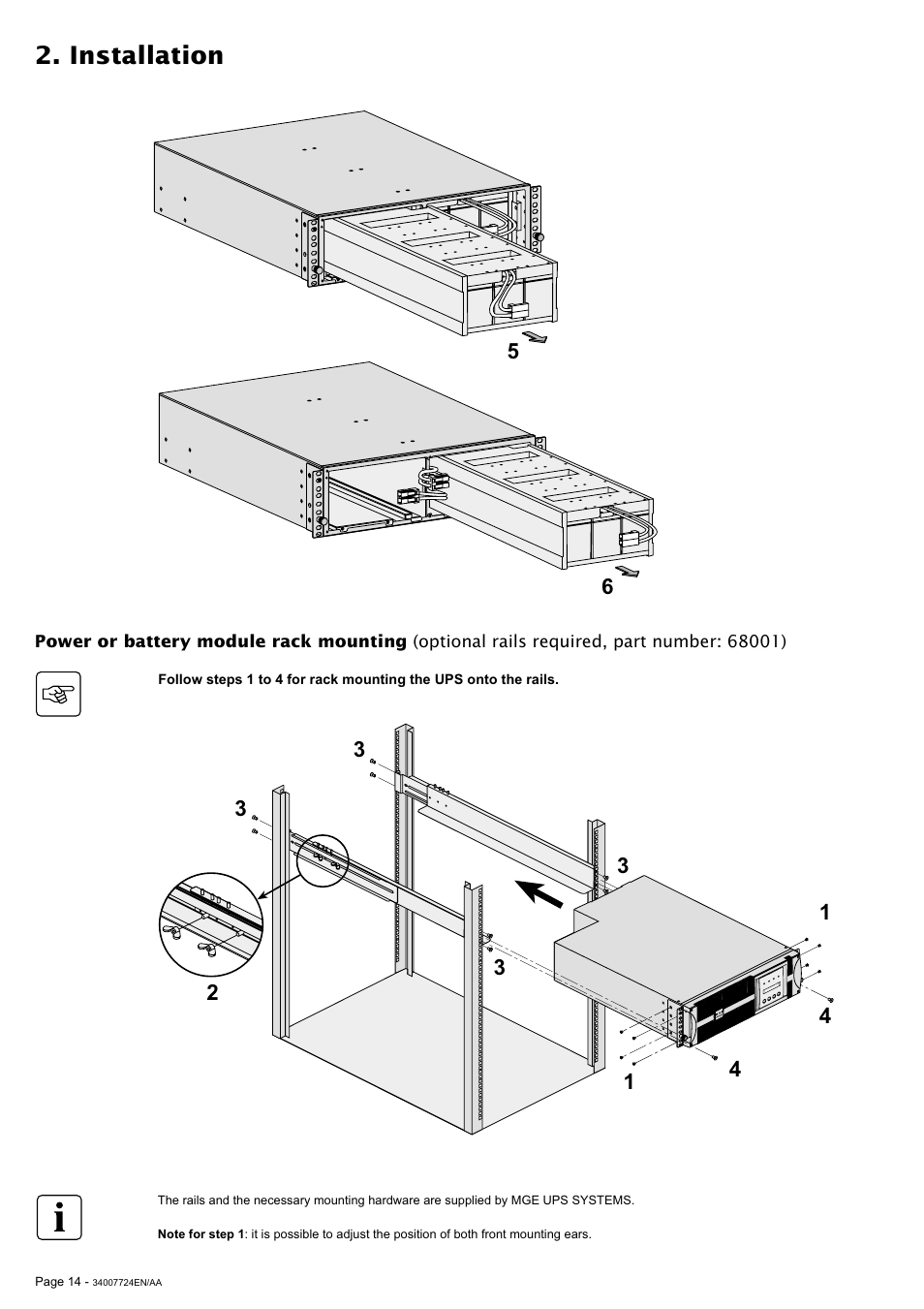 Installation | MGE UPS Systems Comet EX 11 RT 3:1 User Manual | Page 14 / 38