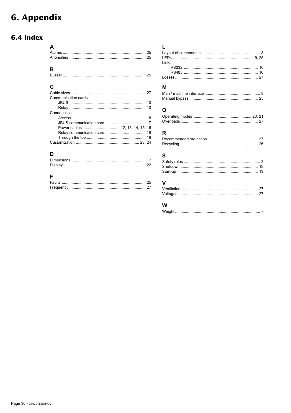 Appendix, 4 index | MGE UPS Systems 30A User Manual | Page 30 / 30