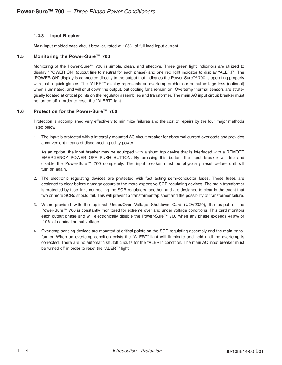 Three phase power conditioners, Power-sure™ 700 | MGE UPS Systems POWER-SURE 700 User Manual | Page 14 / 52