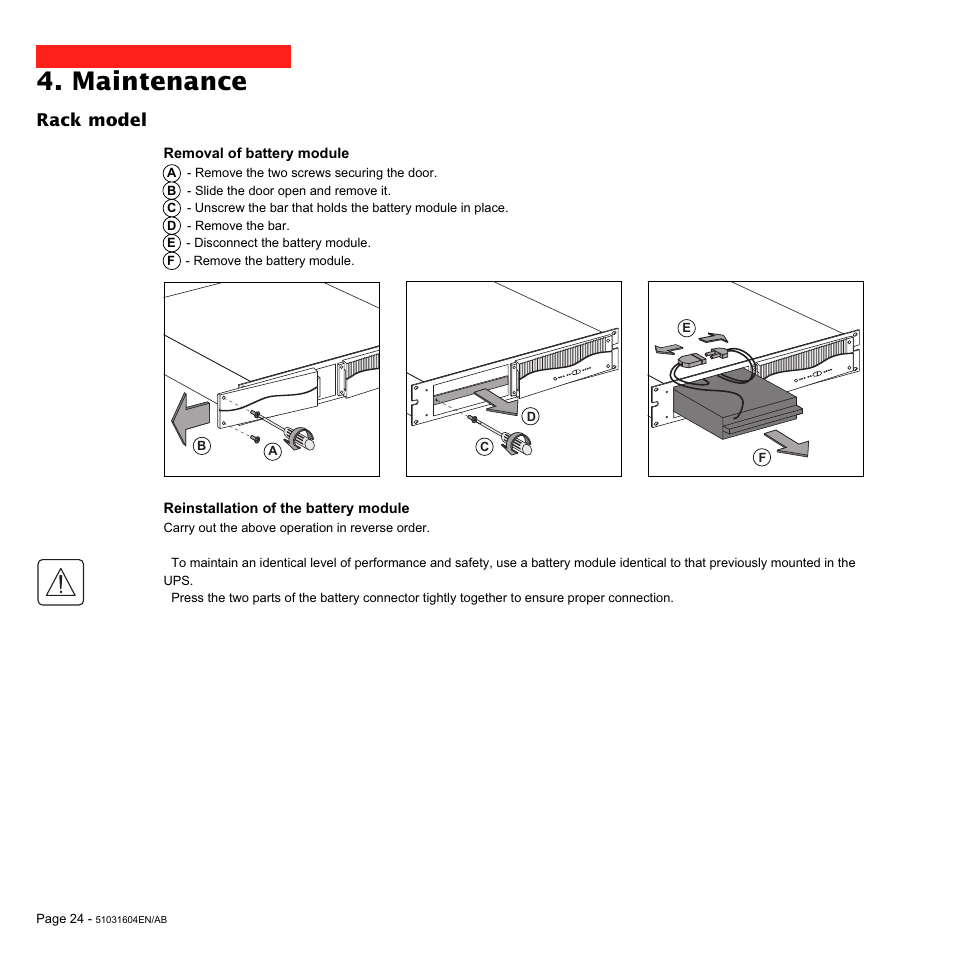 Maintenance, Rack model | MGE UPS Systems EX 1500 User Manual | Page 24 / 28