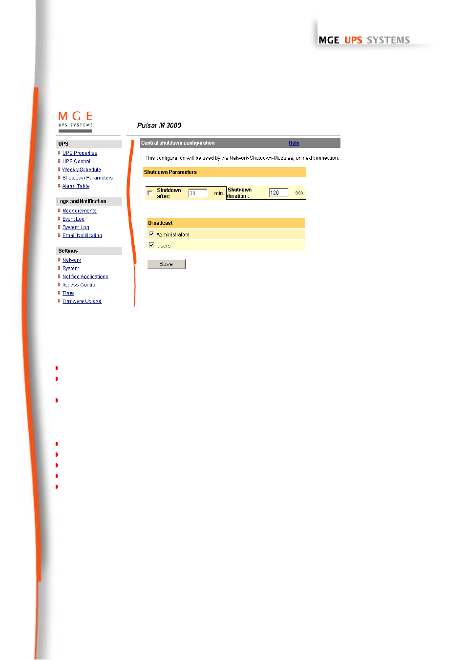 Central shutdown configuration, 4 central shutdown configuration | MGE UPS Systems 66102 User Manual | Page 36 / 63