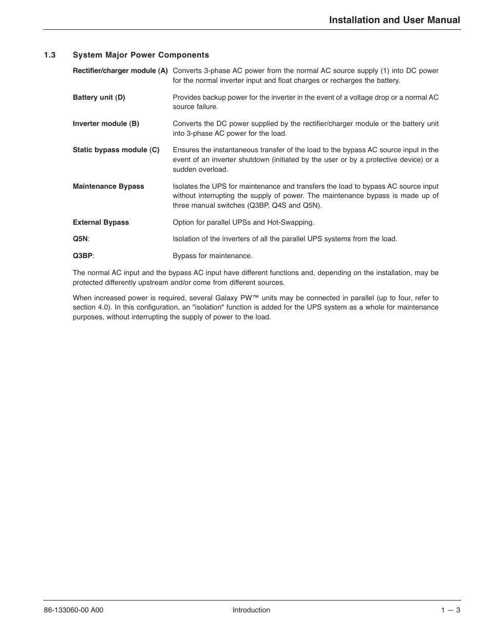 Installation and user manual | MGE UPS Systems GALAXY PW 225KVA User Manual | Page 15 / 104