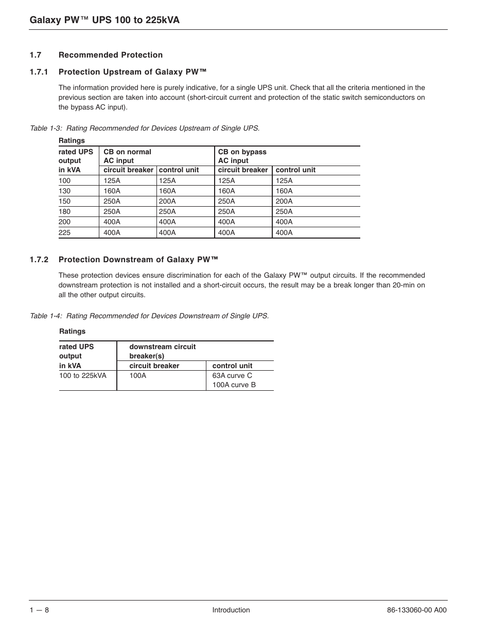 MGE UPS Systems GALAXY PW 225KVA User Manual | Page 20 / 104