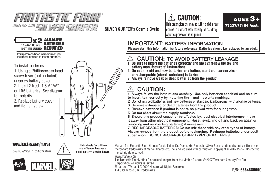 Marvel Industries Fantastic Four Silver Surfer Cosmic Cycle 77237/77184 User Manual | 1 page