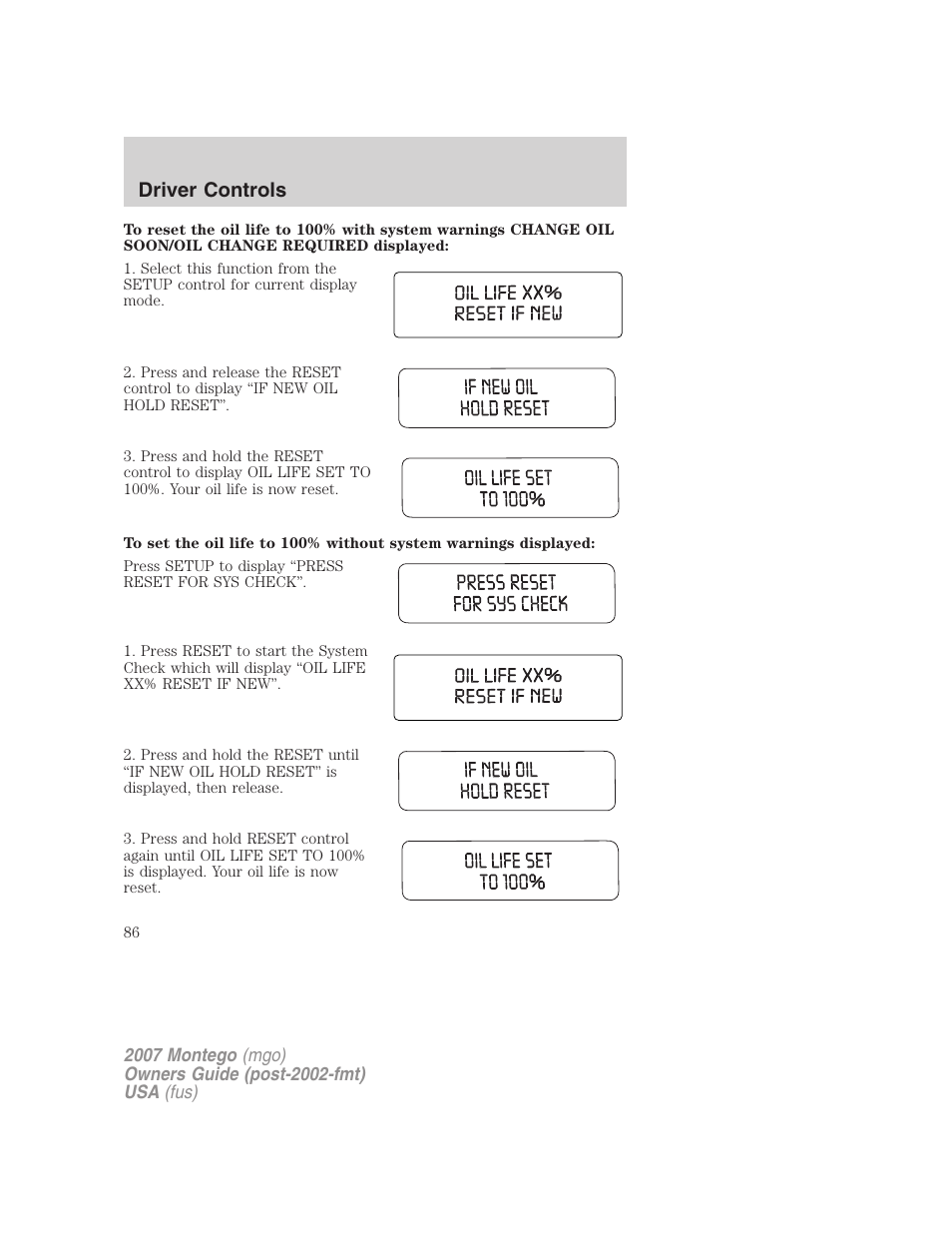 Driver controls | Mercury Montego 2007s User Manual | Page 86 / 280