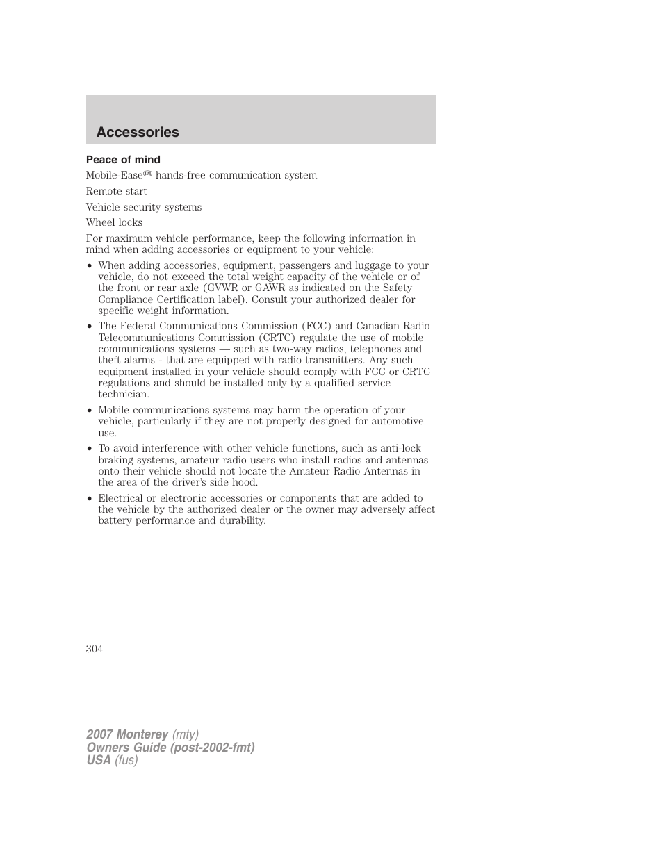 Peace of mind, Accessories | Mercury Mariner Hybrid 2007 User Manual | Page 304 / 312