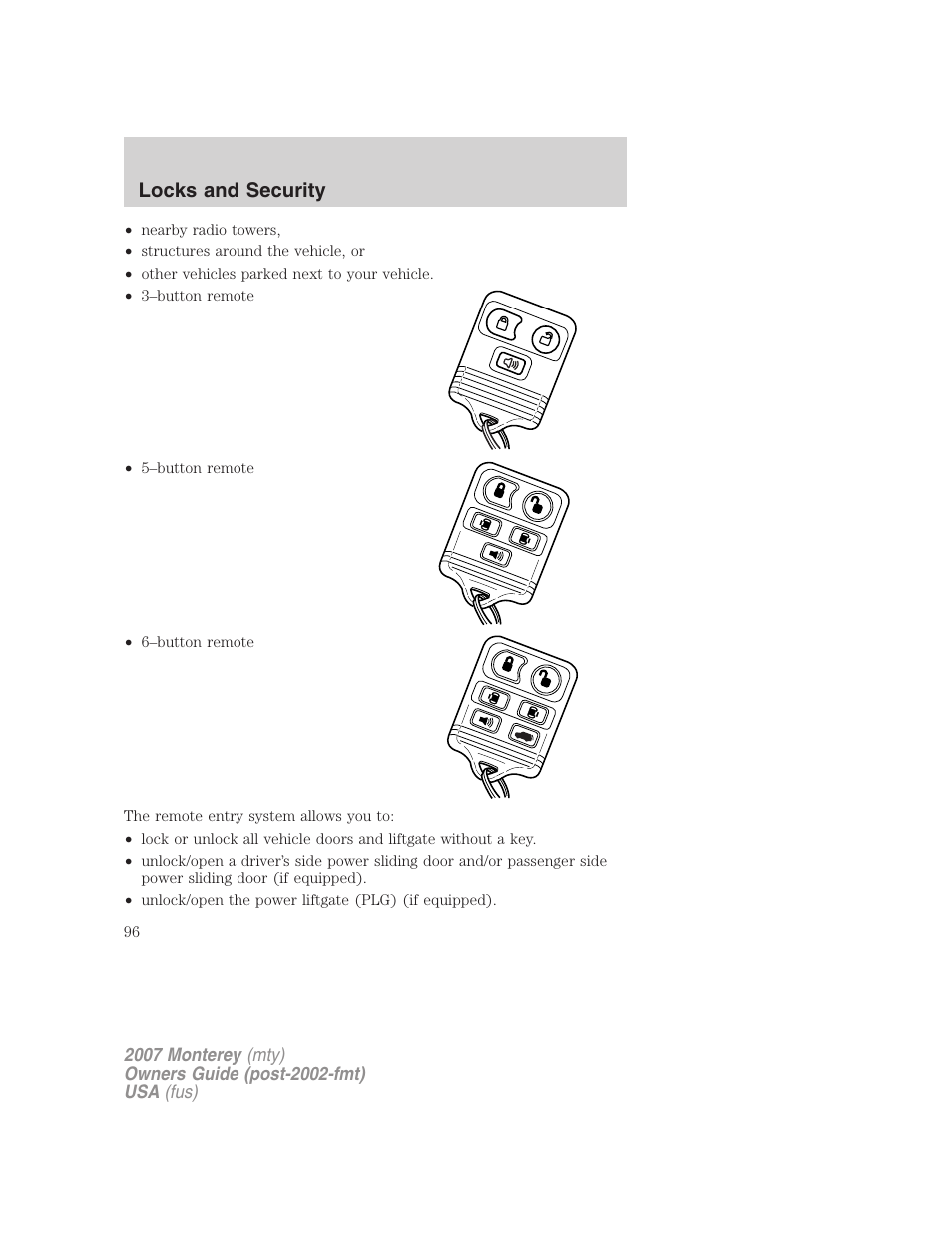 Locks and security | Mercury Mariner Hybrid 2007 User Manual | Page 96 / 312