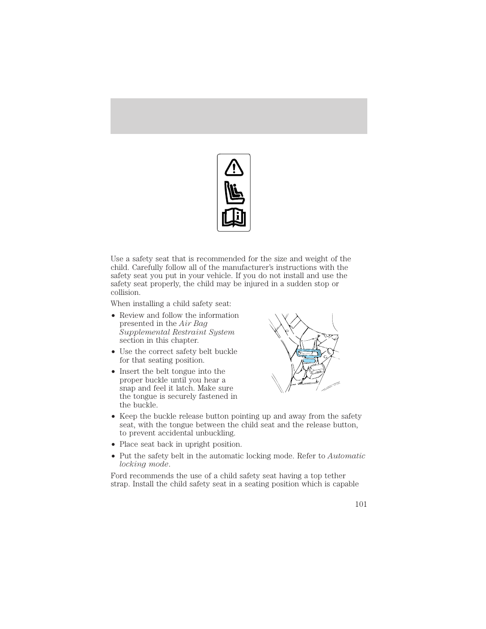 Seating and safety restraints | Mercury Sable 2000 User Manual | Page 101 / 232