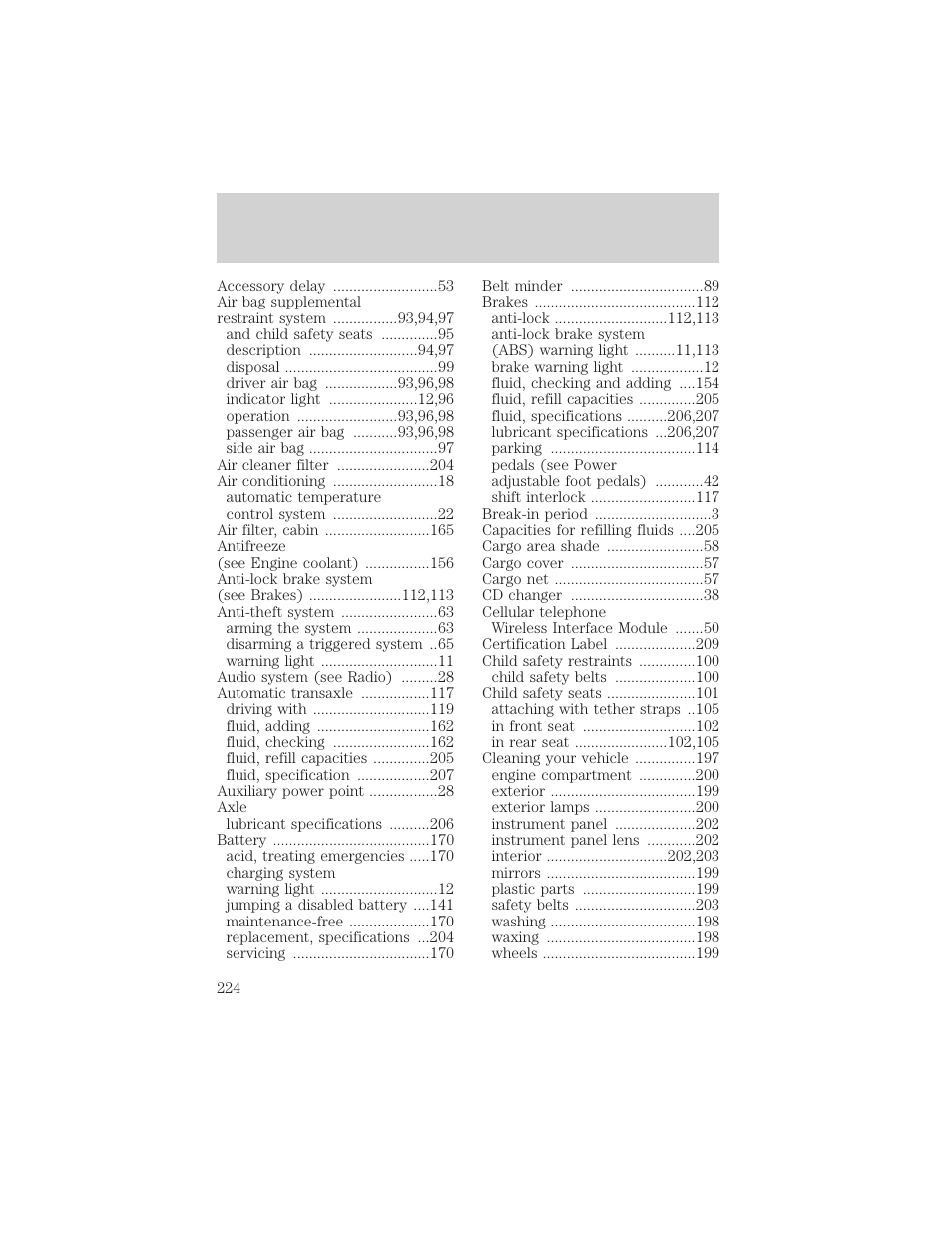 Index | Mercury Sable 2000 User Manual | Page 224 / 232