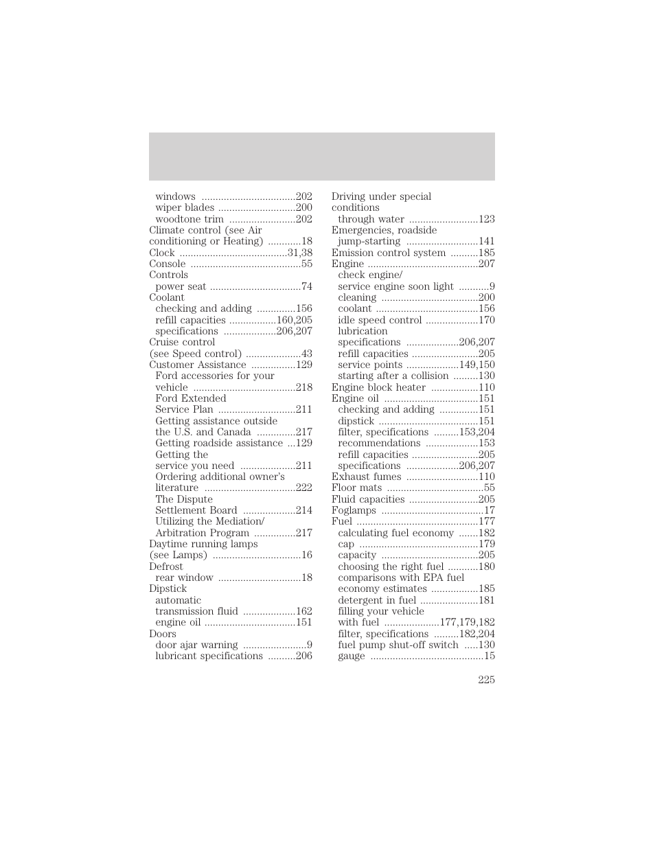 Index | Mercury Sable 2000 User Manual | Page 225 / 232