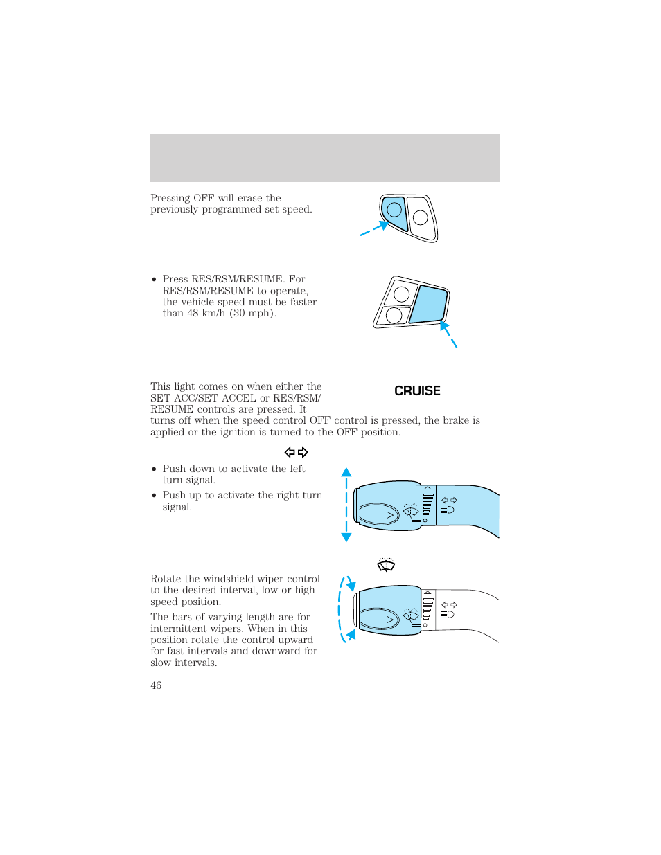 Controls and features, Cruise | Mercury Sable 2000 User Manual | Page 46 / 232