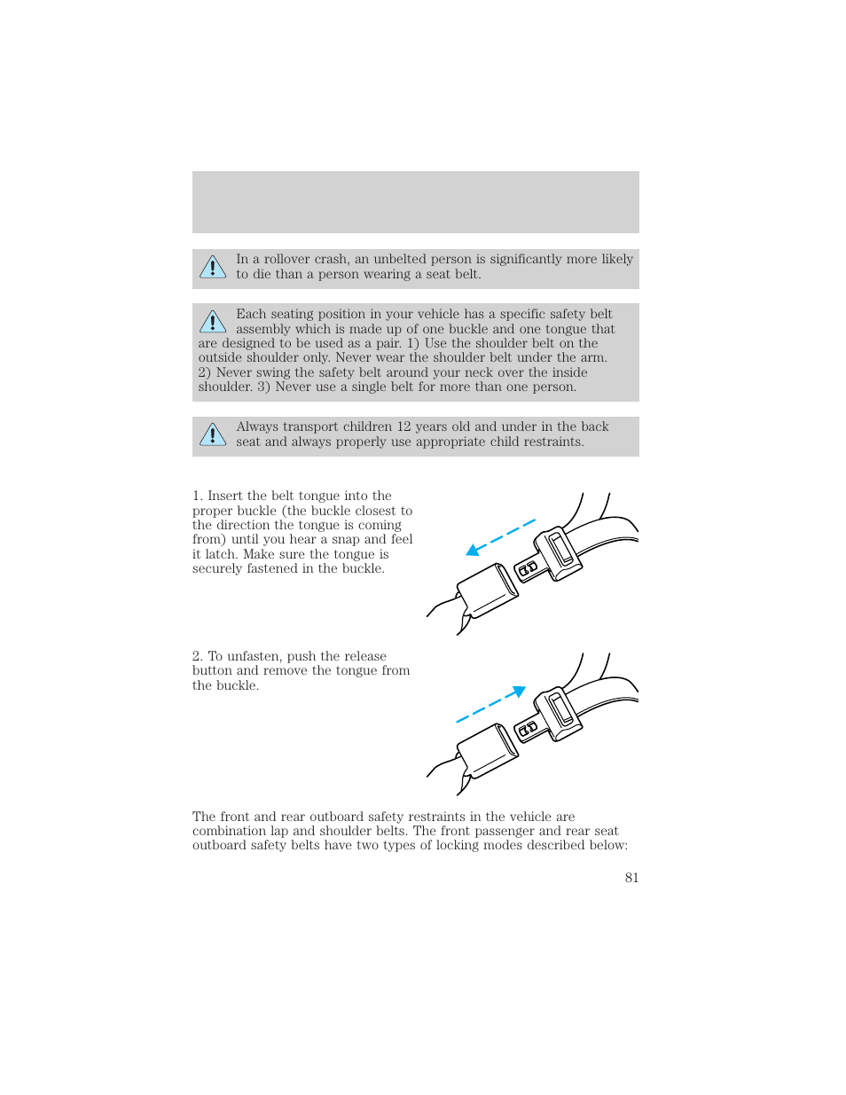 Seating and safety restraints | Mercury Sable 2000 User Manual | Page 81 / 232