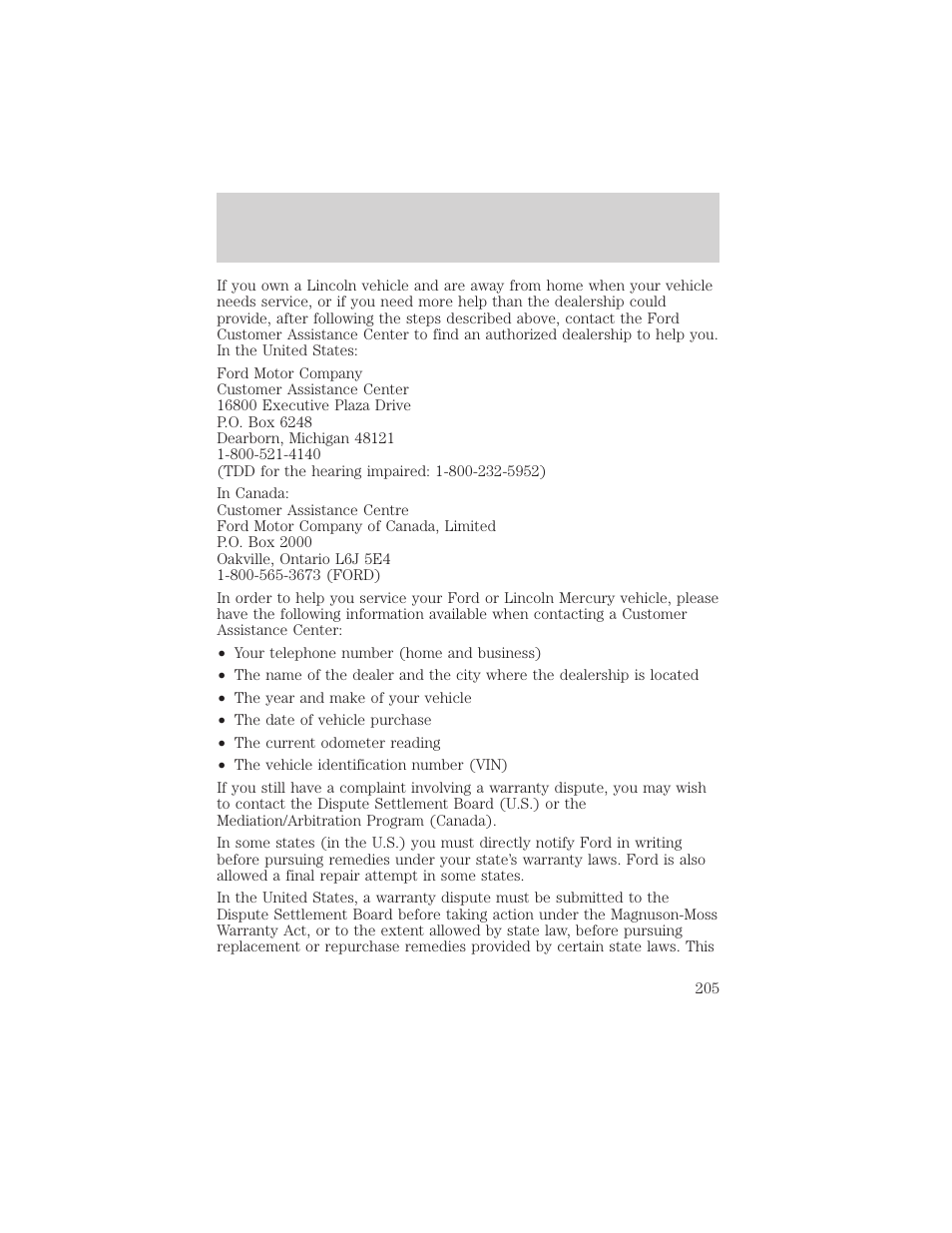 Customer assistance | Mercury 2000 Grand Marquis User Manual | Page 205 / 224