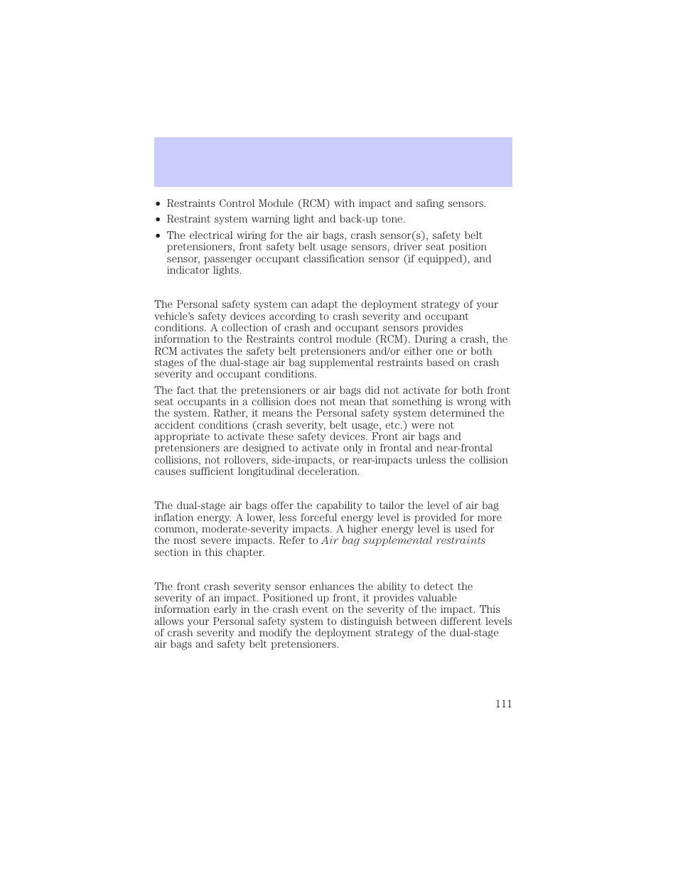 Seating and safety restraints | Mercury Grand Marquis 2002 User Manual | Page 111 / 248